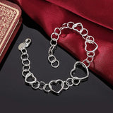 925 Silver Full Heart Bracelet Chain Lobster Clasp Women Charm Jewelry