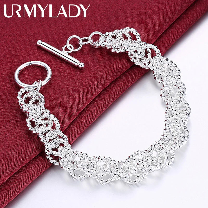 Round Buckle Charm Bracelet 925 Silver OT Chain For Women