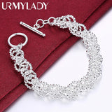Round Buckle Charm Bracelet 925 Silver OT Chain For Women