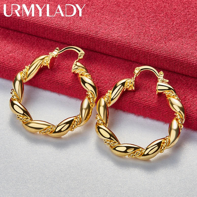 24K Round Twist Hoop Earrings for Women