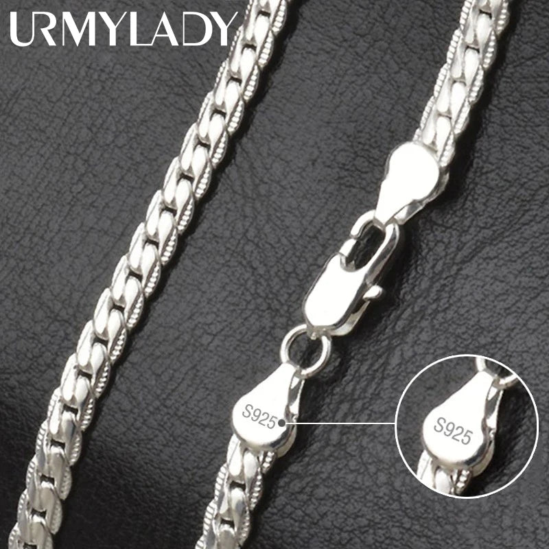 S925 Silver 6mm Sideways Necklace 8/18/20/24 Inch Chain For Wedding