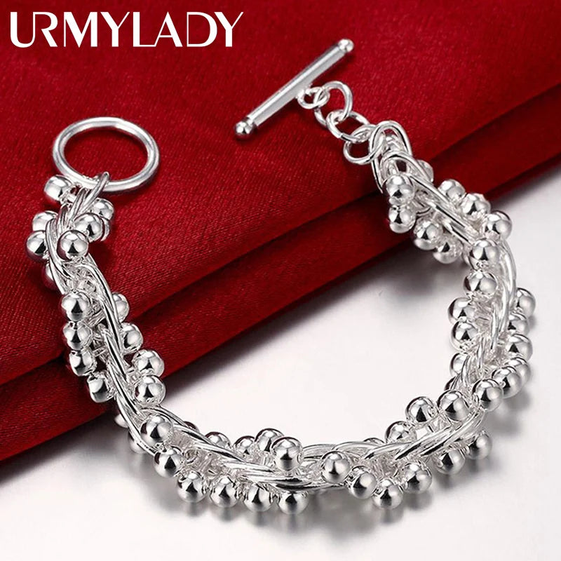 Grape Bead Bracelet 925 Silver Chain Women Wedding Charm Jewelry