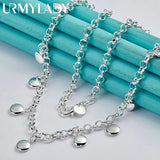 925 Sterling Silver Round Beads Charm Necklace 18 Inch for Women