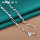 925 Sterling Silver Round Beads Charm Necklace 18 Inch for Women