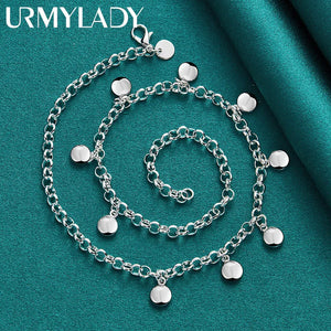 925 Sterling Silver Round Beads Charm Necklace 18 Inch for Women