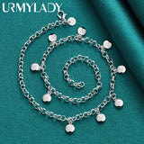 925 Sterling Silver Round Beads Charm Necklace 18 Inch for Women