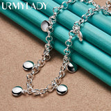 925 Sterling Silver Round Beads Charm Necklace 18 Inch for Women