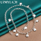 925 Sterling Silver Round Beads Charm Necklace 18 Inch for Women