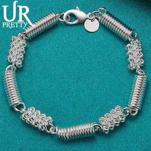 Sterling Silver Spring Chain Bracelet Man Women Wedding Engagement Party