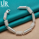 Sterling Silver Spring Chain Bracelet Man Women Wedding Engagement Party