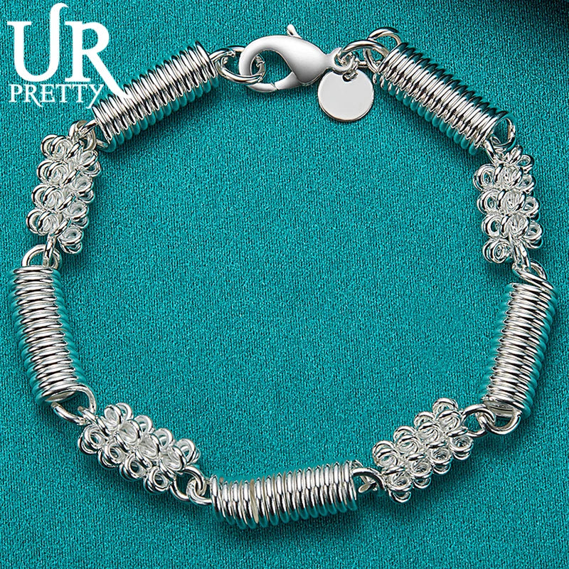 Sterling Silver Spring Chain Bracelet Man Women Wedding Engagement Party