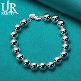 925 Sterling Silver 10mm Bead Ball Chain Bracelet Wedding Engagement Jewelry