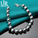925 Silver 10mm Bead Ball Chain Bracelet Charm Jewelry