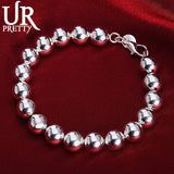 925 Silver 10mm Bead Ball Chain Bracelet Charm Jewelry
