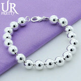 925 Sterling Silver 10mm Bead Ball Chain Bracelet Wedding Engagement Jewelry