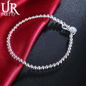 925 Sterling Silver 4mm Bead Chain Bracelet Women Wedding Charm Jewelry