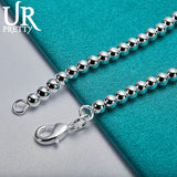 925 Sterling Silver 4mm Bead Chain Bracelet Women Wedding Charm Jewelry