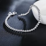 925 Sterling Silver 4mm Bead Chain Bracelet Women Wedding Charm Jewelry