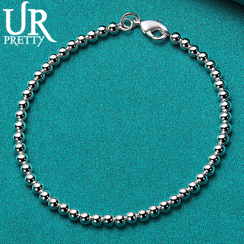 925 Sterling Silver 4mm Bead Ball Chain Bracelet