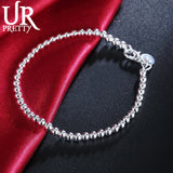 925 Sterling Silver 4mm Bead Chain Bracelet Women Wedding Charm Jewelry