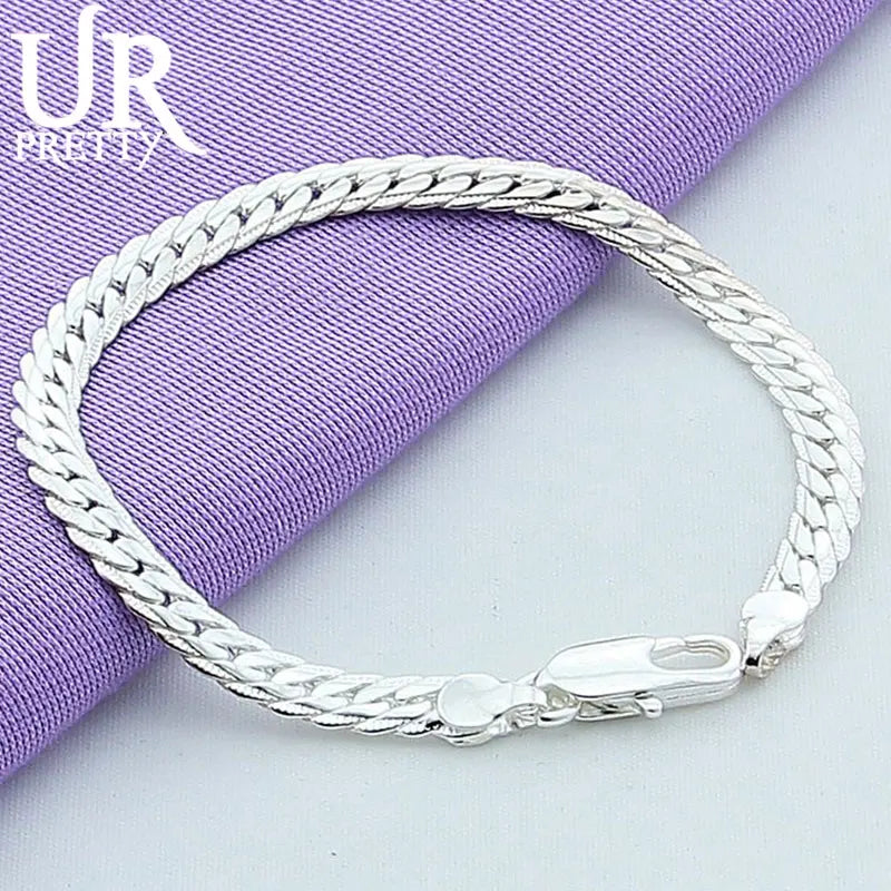 925 Sterling Silver 6mm Lace Chain Bracelet Wedding Engagement Jewelry