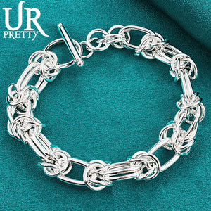 925 Silver Weaving Circle Chain Bracelet for Party Wedding