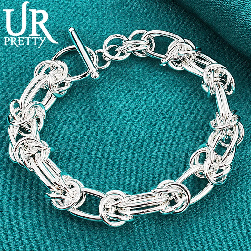 925 Silver Weaving Circle Chain Bracelet for Party Wedding