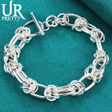 925 Silver Weaving Circle Chain Bracelet for Party Wedding