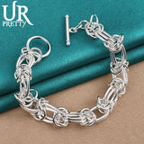 925 Silver Weaving Circle Chain Bracelet for Party Wedding