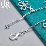 925 Silver 4 Leaf Clover Chain Bracelet Women Wedding Charm Jewelry