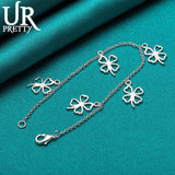925 Silver 4 Leaf Clover Chain Bracelet Women Wedding Charm Jewelry