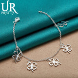 925 Silver 4 Leaf Clover Chain Bracelet Women Wedding Charm Jewelry