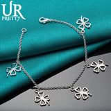 925 Silver 4 Leaf Clover Chain Bracelet Women Wedding Charm Jewelry