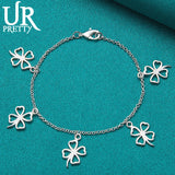 925 Silver 4 Leaf Clover Chain Bracelet Women Wedding Charm Jewelry