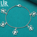925 Silver 4 Leaf Clover Chain Bracelet Women Wedding Charm Jewelry