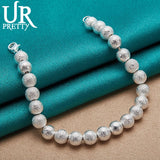 925 Sterling Silver Frosted Bead Ball Chain Bracelet