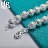925 Sterling Silver Frosted Bead Ball Chain Bracelet