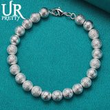 925 Sterling Silver Frosted Bead Ball Chain Bracelet