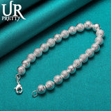 925 Sterling Silver Frosted Bead Ball Chain Bracelet