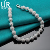 925 Sterling Silver Frosted Bead Ball Chain Bracelet