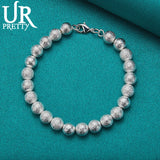 925 Sterling Silver Frosted Bead Ball Chain Bracelet