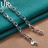925 Silver Geometric Grid Chain Necklace 18 Inches Man Woman Party Wedding Charm