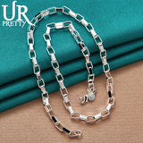925 Silver Geometric Grid Chain Necklace 18 Inches Man Woman Party Wedding Charm