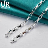 925 Silver Geometric Grid Chain Necklace 18 Inches Man Woman Party Wedding Charm