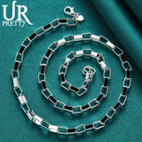925 Silver Geometric Grid Chain Necklace 18 Inches Man Woman Party Wedding Charm