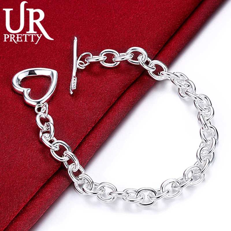 925 Silver Heart Button Chain Bracelet Wedding Charm Jewelry