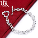 925 Silver Heart Button Chain Bracelet Wedding Charm Jewelry