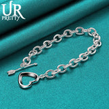 925 Silver Heart Button Chain Bracelet Wedding Charm Jewelry