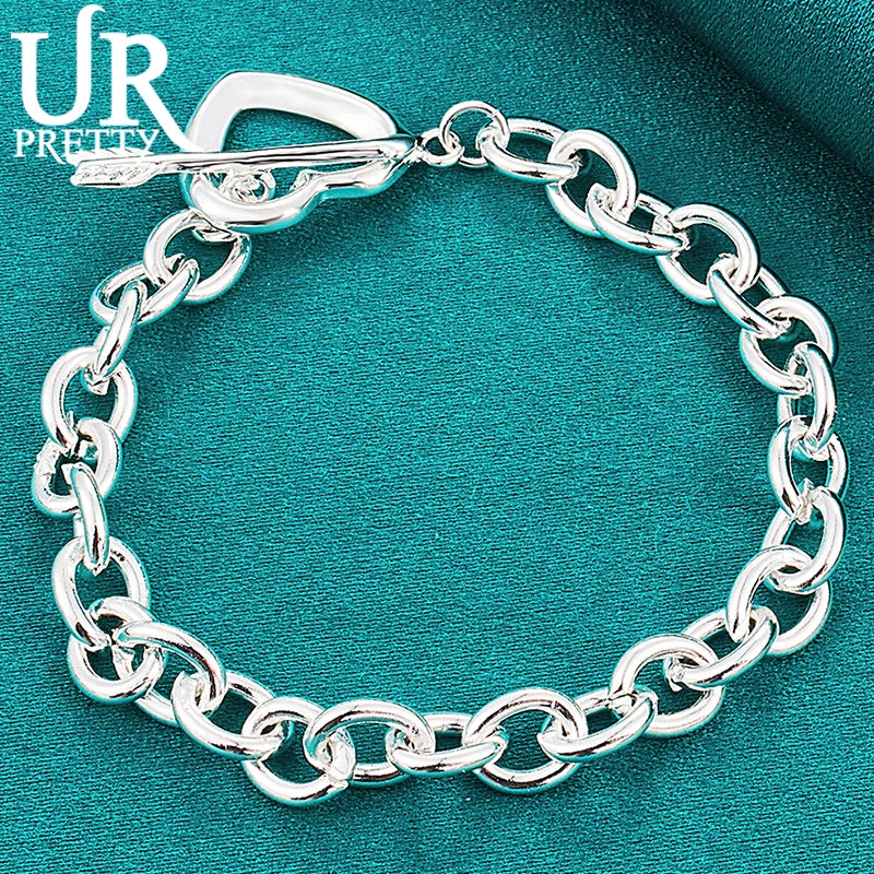 925 Sterling Silver Love Heart Chain Bracelet For Women