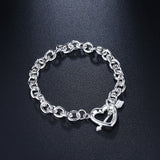 925 Silver Heart Button Chain Bracelet Wedding Charm Jewelry